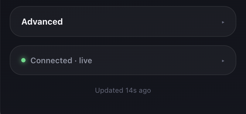 The Advanced and Status disclosures, both collapsed, at the bottom of the Hue Iris page