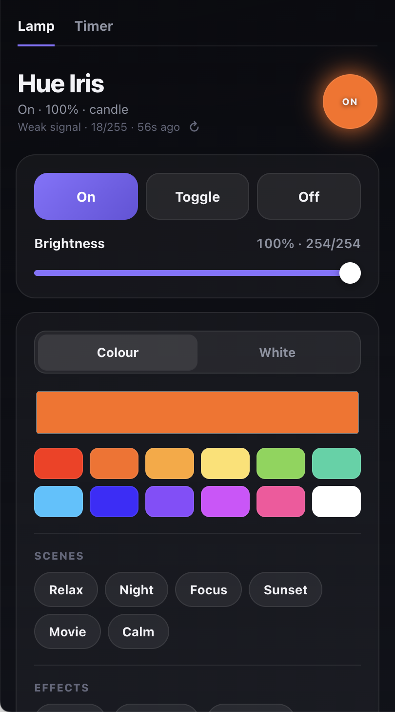The Hue Iris control page on a phone